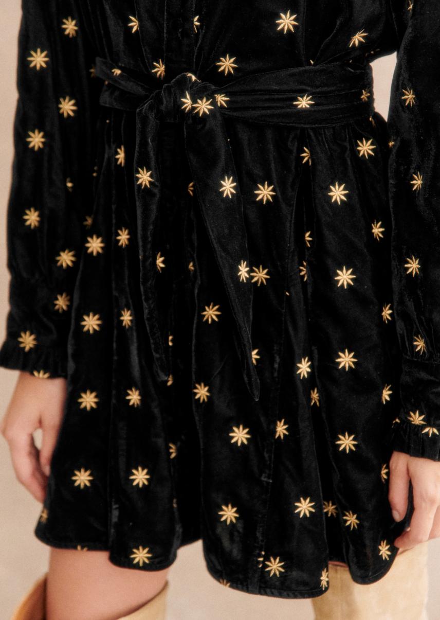 High-Quality Black Velvet / Gold Orchidea Dress Women Sézane Dresses - 1