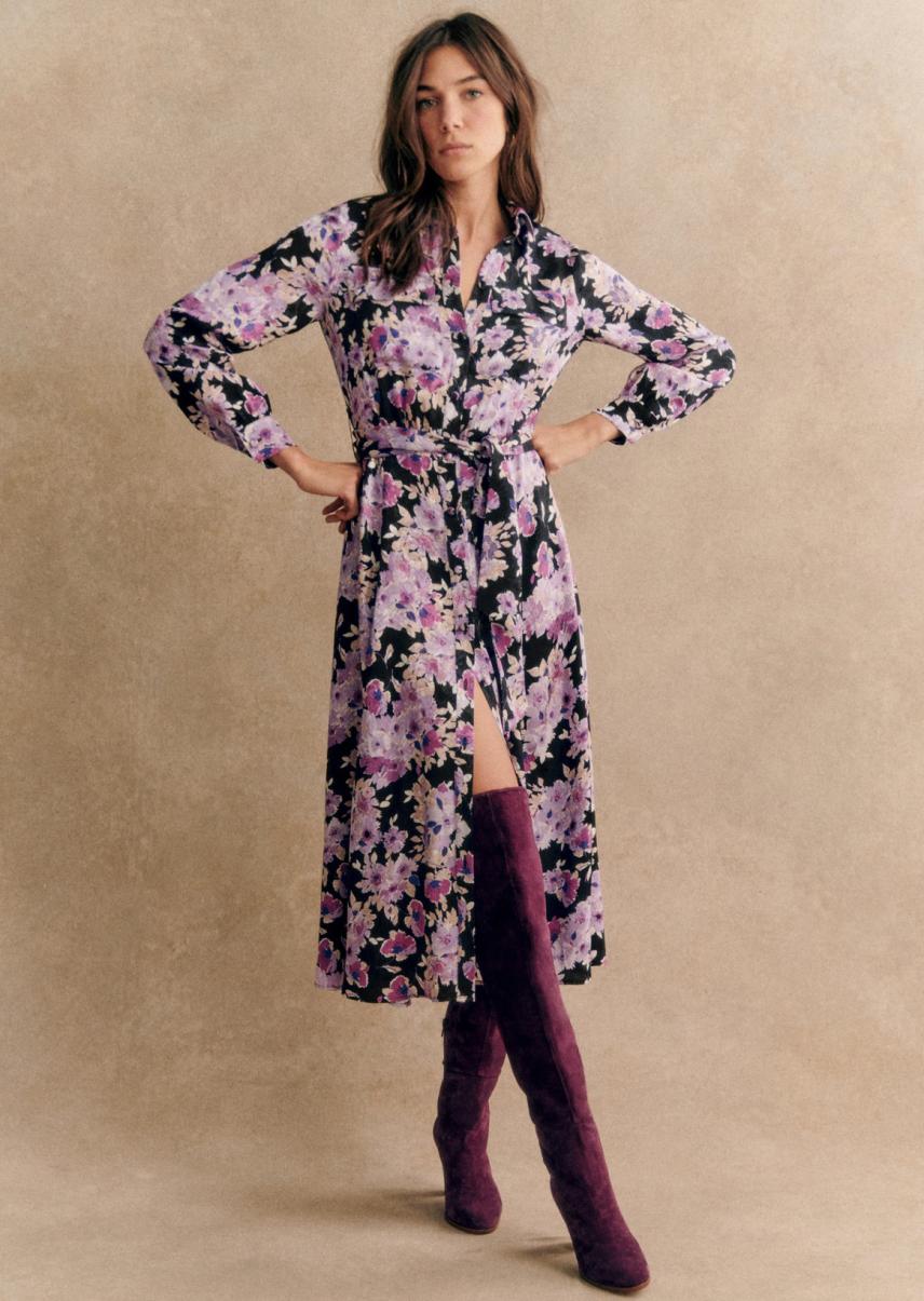 Dresses Sézane Purple Floral Print Lauretta Dress Women Quick