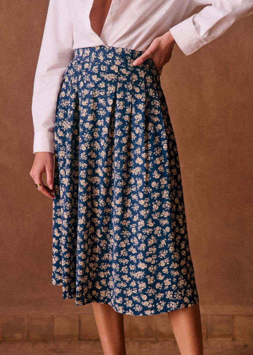 Practical Women Blue Floral Print Skirts & Shorts Sézane Alicia Skirt - 1