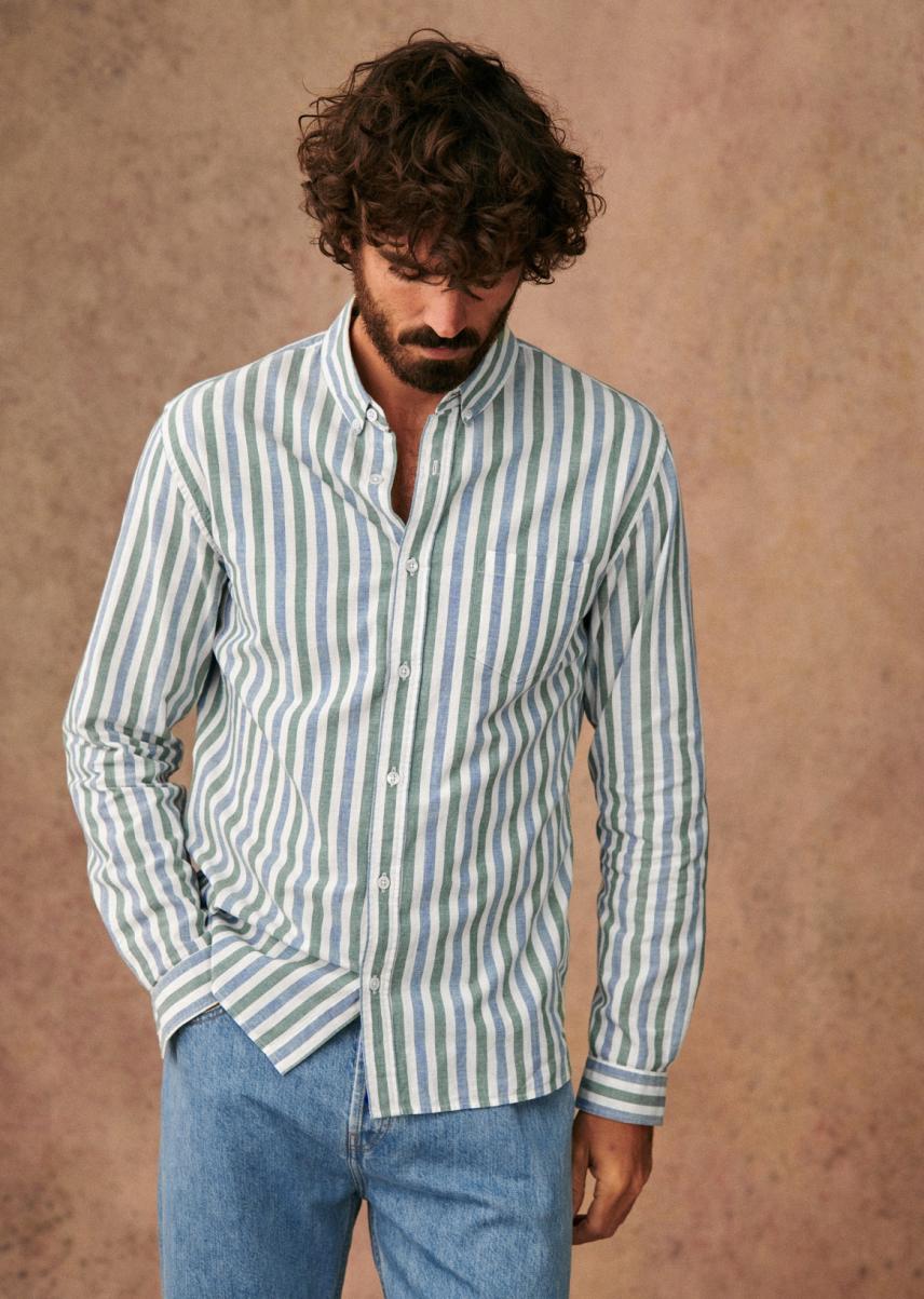 Shirts Men Blue Stripes Comfortable Sézane Oxford Charlie Shirt - 4