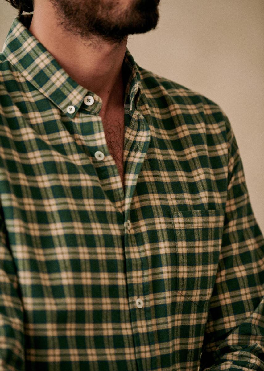 Sézane Shirts Men Beige / Navy / Green Checked Flannel Charlie Shirt Latest - 3