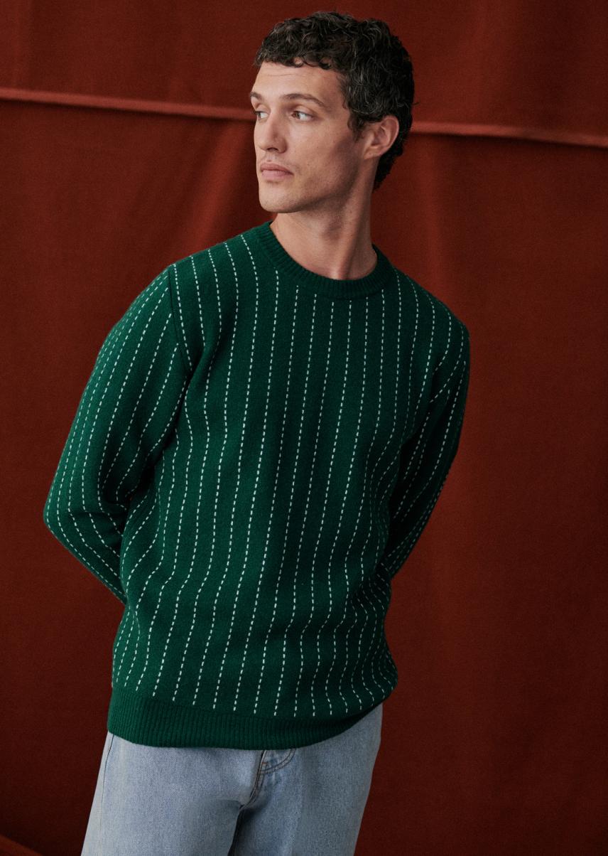 Darius Sweater Knitwear Men Discover Green / Ecru Sézane - 3