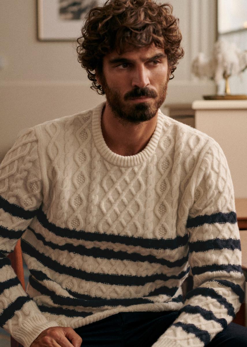 Natural / Navy Men Jesse Sweater Knitwear Sézane Exclusive Offer