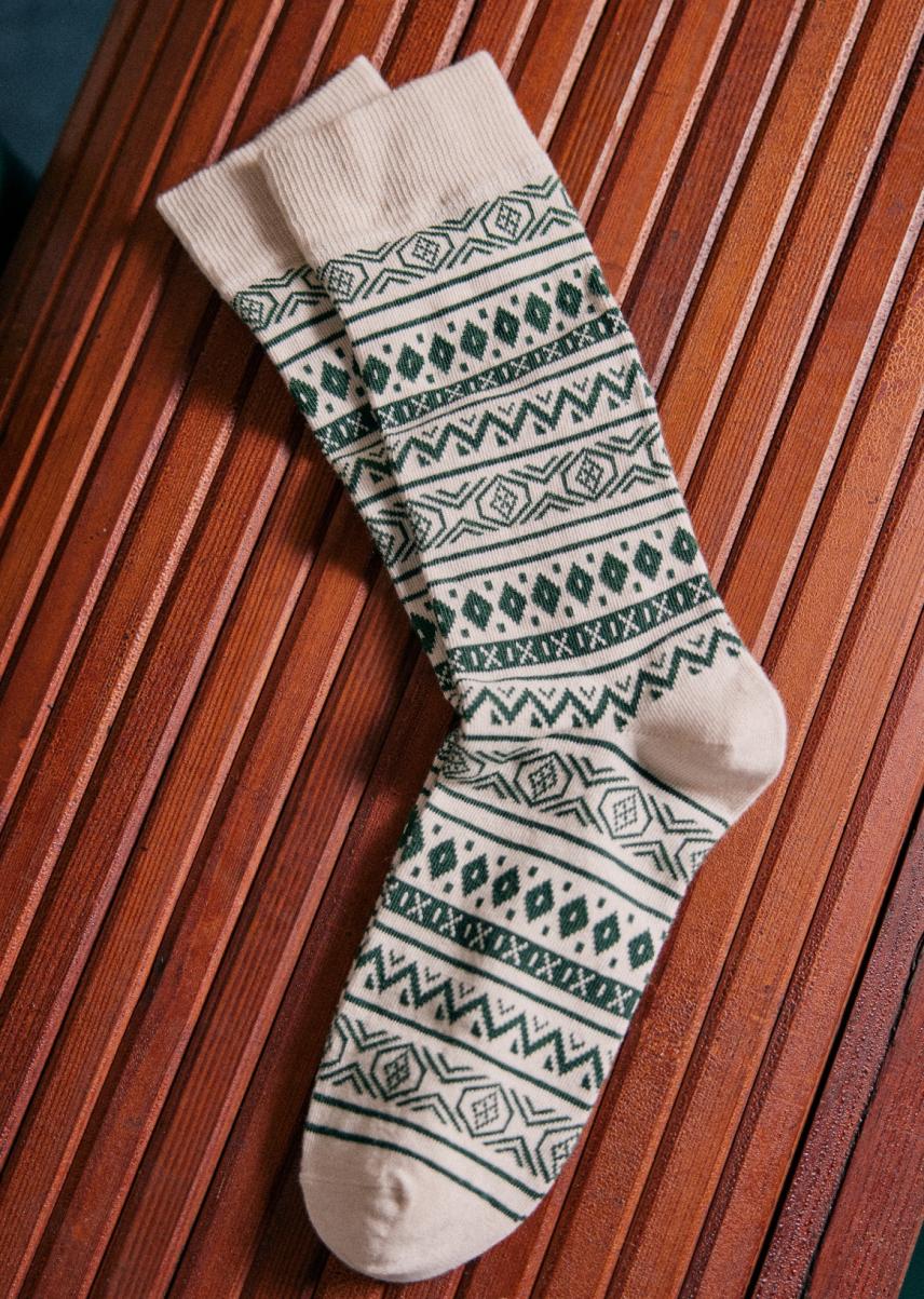 Accessories Men Christmas Socks Sézane Ecru / Green Rare - 1