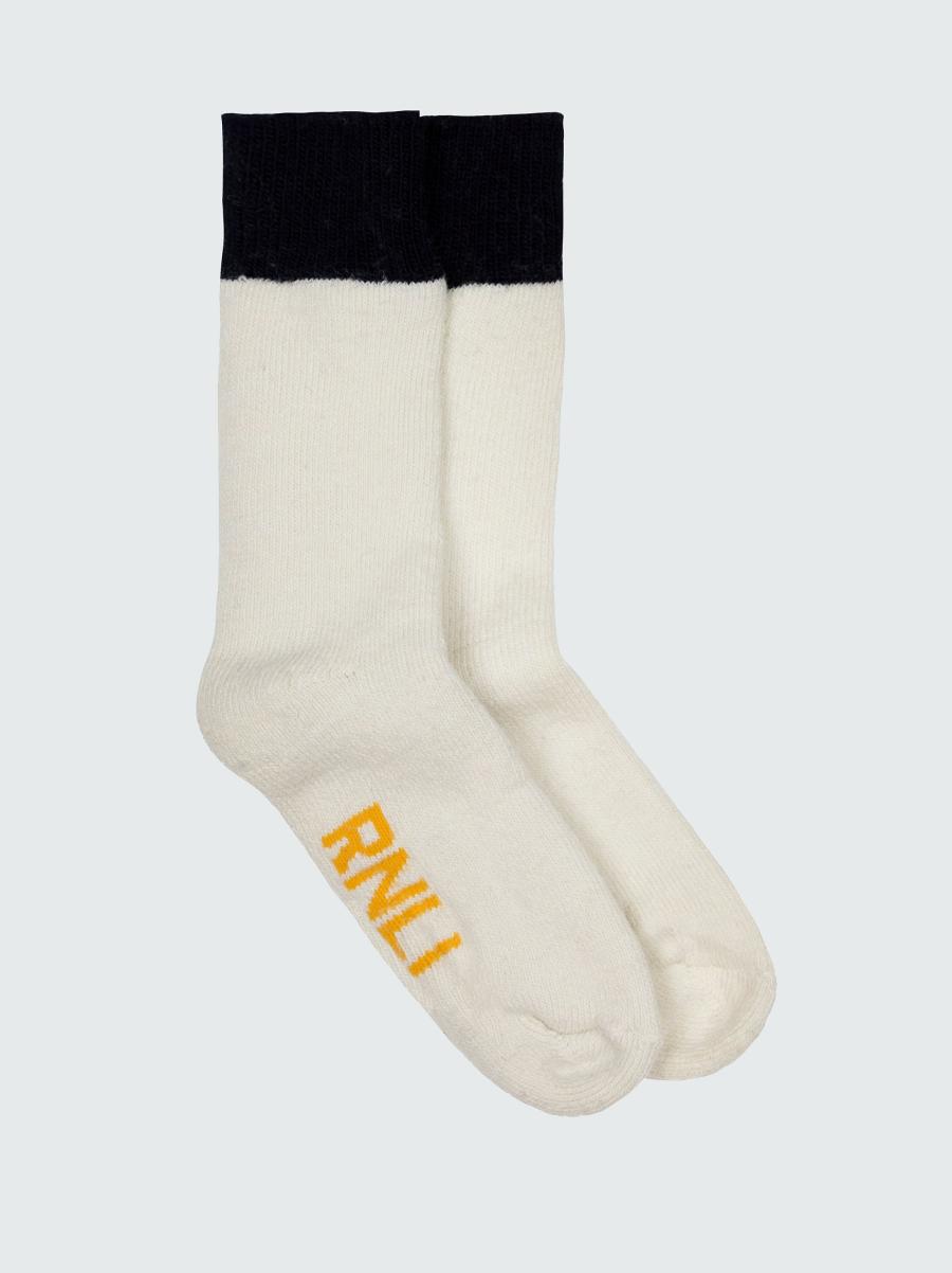 Men Finisterre Rnli Boot Sock Ecru/Navy/Beeswax Socks - 1