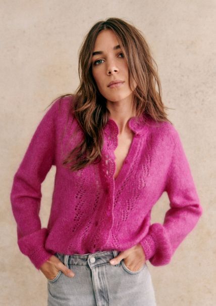Women Seamless Knitwear Fuchsia Sézane Angie Cardigan - Pink Creation