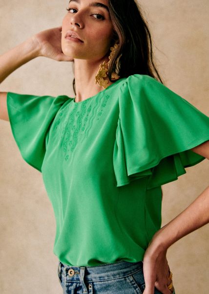 Bright Green Sézane Fashionable Women Juna Blouse Tops
