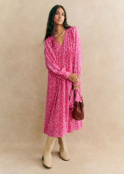 Dresses Two-Tone Pink Floral Print Women Nilla Dress Sézane Cheap