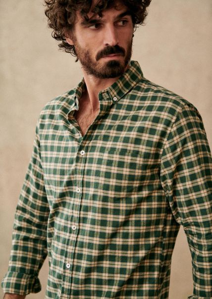 Sézane Shirts Men Beige / Navy / Green Checked Flannel Charlie Shirt Latest