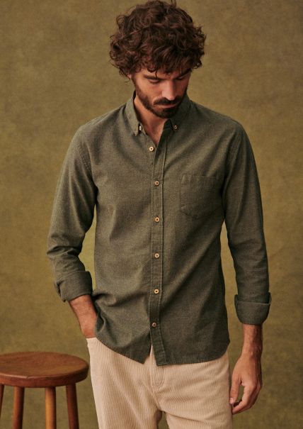 Flannel Charlie Shirt Sézane Shirts Cutting-Edge Men Dark Khaki