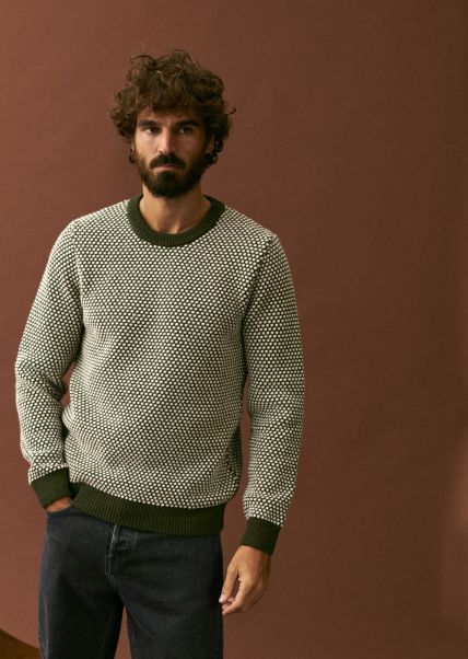 Sézane Oscar Sweater Men Ecru / Green Knitwear Unleash