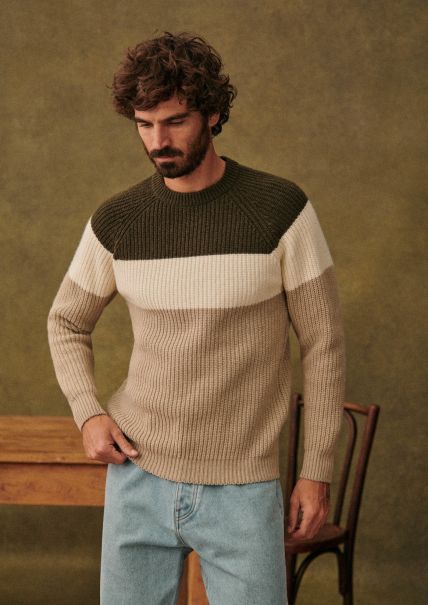 Kaki / Ecru / Beige Knitwear Sézane Reliable Men Léo Sweater