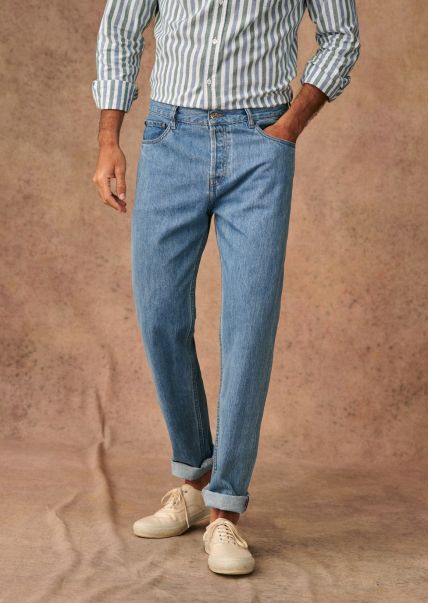Men Sézane Long-Lasting Trousers Kurt Straight Jeans Faded Denim