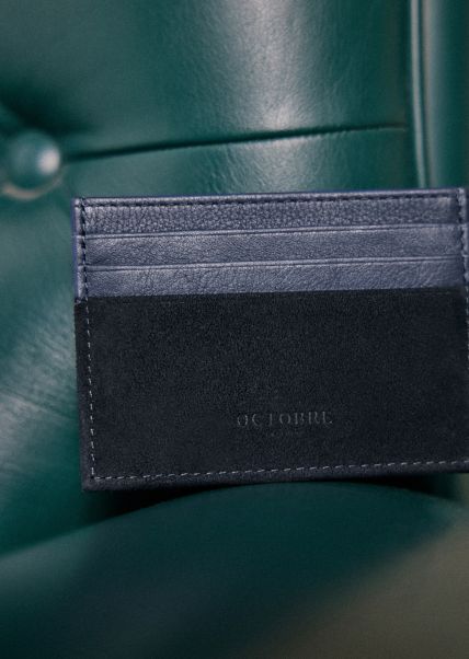 Dean Bi-Material Card Holder Leather Goods Navy Blue Sézane Men Efficient