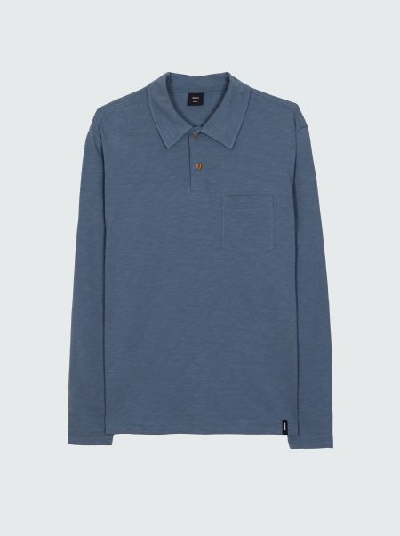 Men Finisterre Channel Long Sleeve Polo Shirt Shirts Ozone