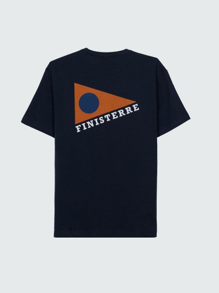 Navy/Orange Print T-Shirts Pendant T-Shirt Men Finisterre