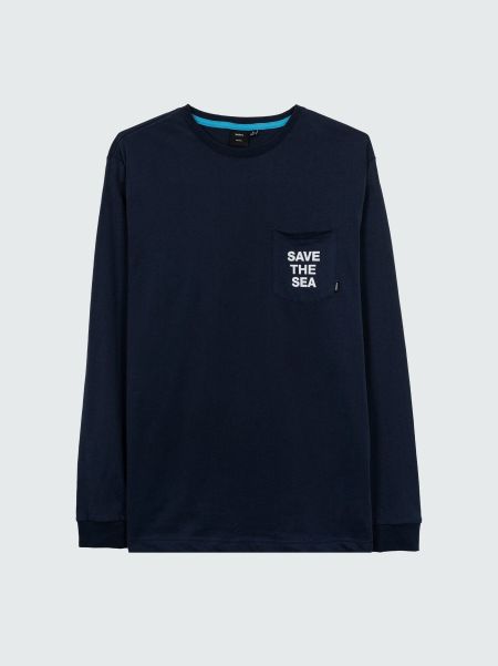 Navy Men Save The Sea Long Sleeve Pocket T-Shirt Finisterre T-Shirts