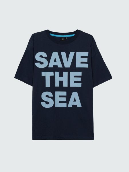 Navy Women Save The Sea Oversized T-Shirt Tops & T-Shirts Finisterre