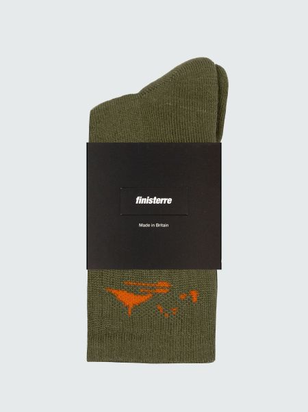Rossby Sports Sock Socks Olive/Flame Men Finisterre