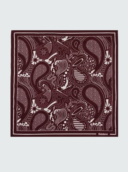 Dark Burgundy/Ecru Finisterre Scarves & Bandanas Men Printed Handkerchief